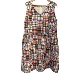 LL Bean Women Sleeveless Madras Dress Size 18 Patchwork Preppy Cottagecore Retro